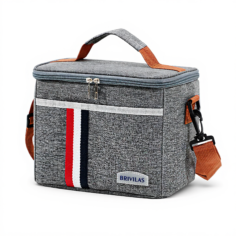 Handgehaltene Isoliertasche aus Oxfordstoff – wasserdicht, Farbblockoptik, für den Außenbereich, grau