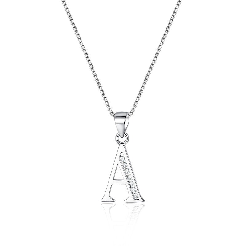Cubic Zirconia Initial Pendant Necklace - Letter A