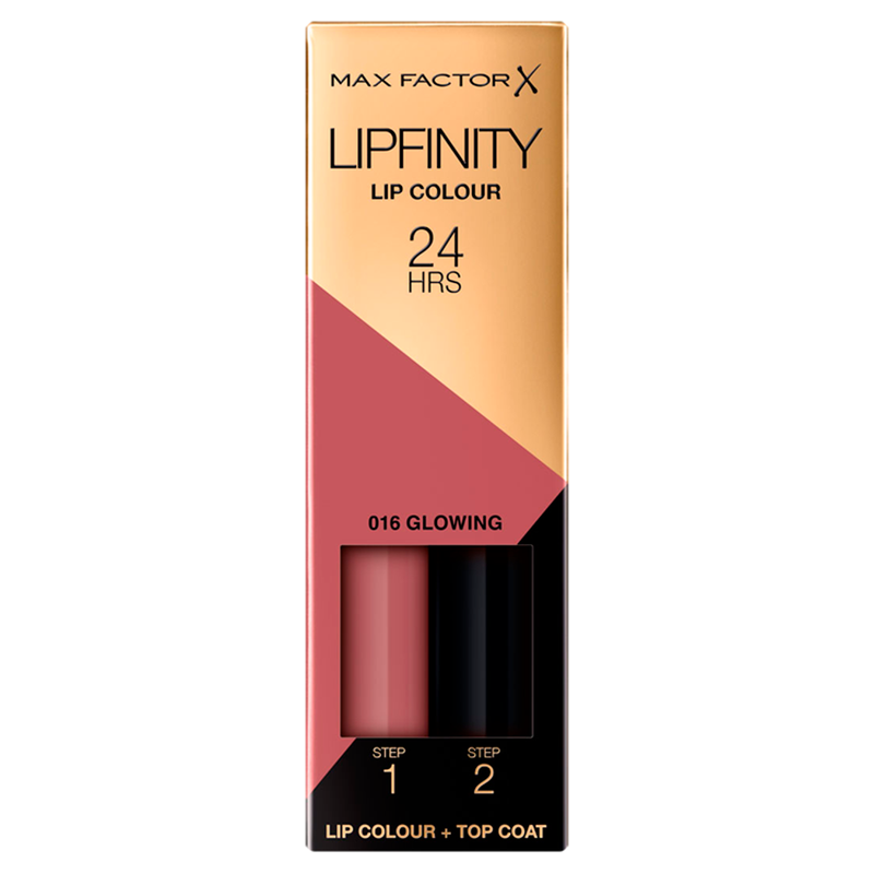 Lipfinity Lip Colour Lipstick, 2-Step Long Lasting, 016 Glowing, 2.3 ml + 1.9 g