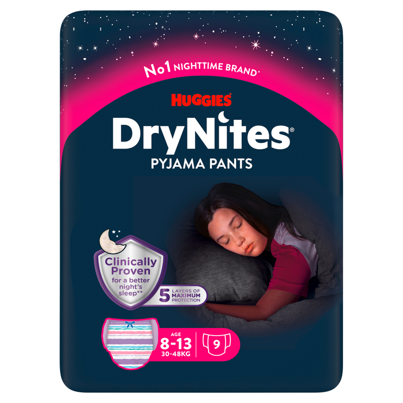 DryNites Pyjama Pants Age 8-13 30-48kg 9 Pack