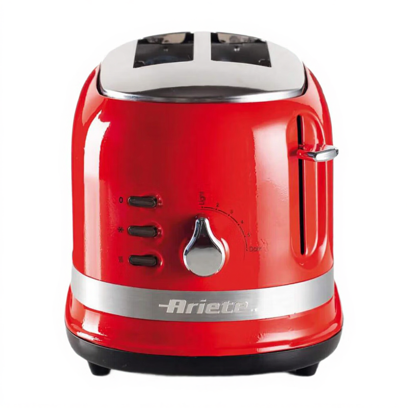 Ariete Toaster: Moderna AR1491 2-Scheiben-Toaster, 815 W, rot - Mit herausnehmbarer Krümelschublade und Extra-Brötchenaufsatz