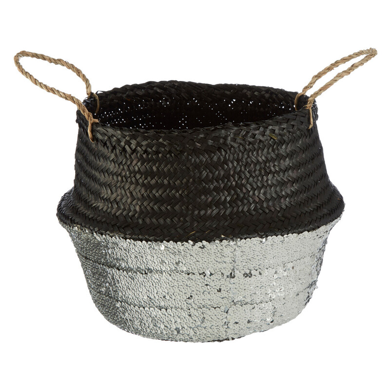 Black And Silver Medium Seagrass Basket