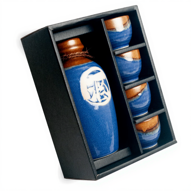 Sake-Set Blau und Braun 500 mL Hellblau