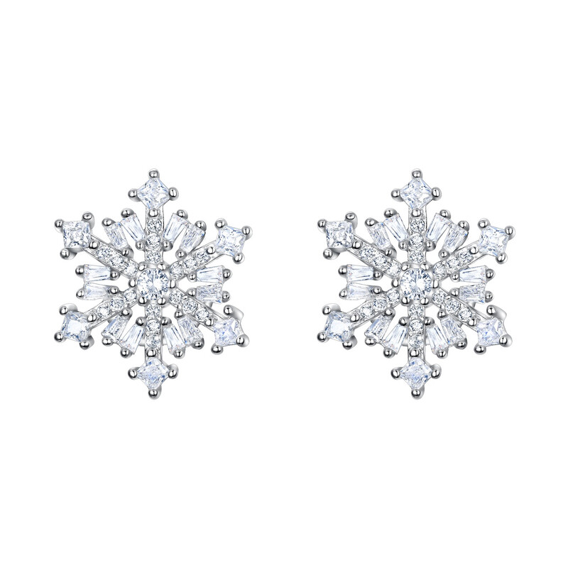 Cubic Zirconia Winter Snowflake Flower Stud Earrings