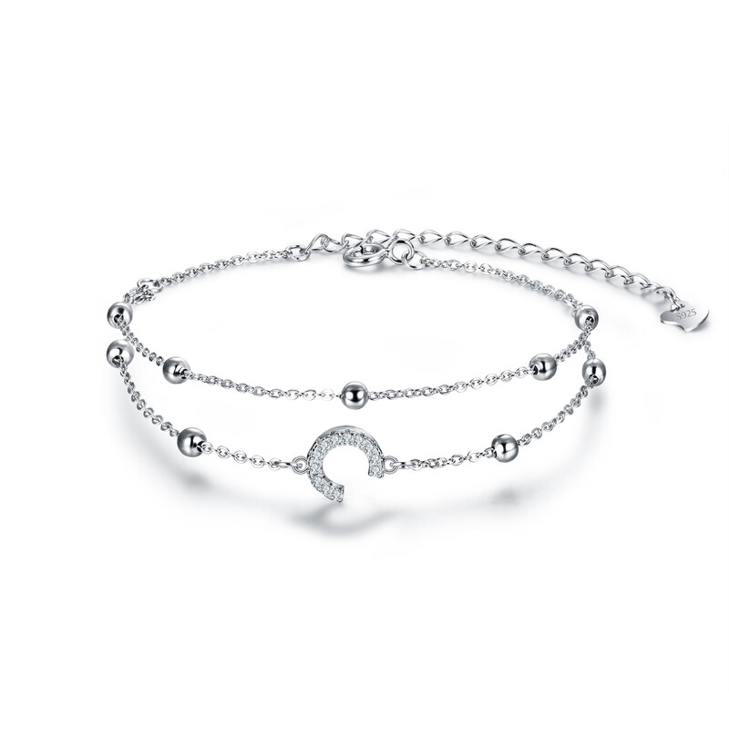 Cubic Zirconia Layered Initial Dainty Letter C Link Bracelets