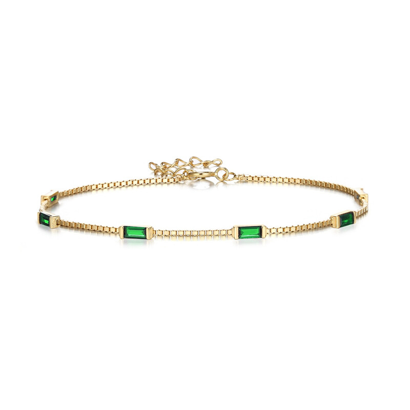 Dainty Emerald Cut Green Created Opal Charm Link Bracelet