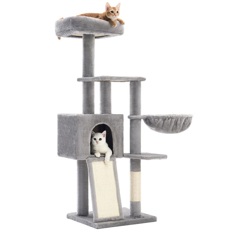 Cat Tree, Multi-Level Plush Cat Condo, 132x45x40cm, Light Grey