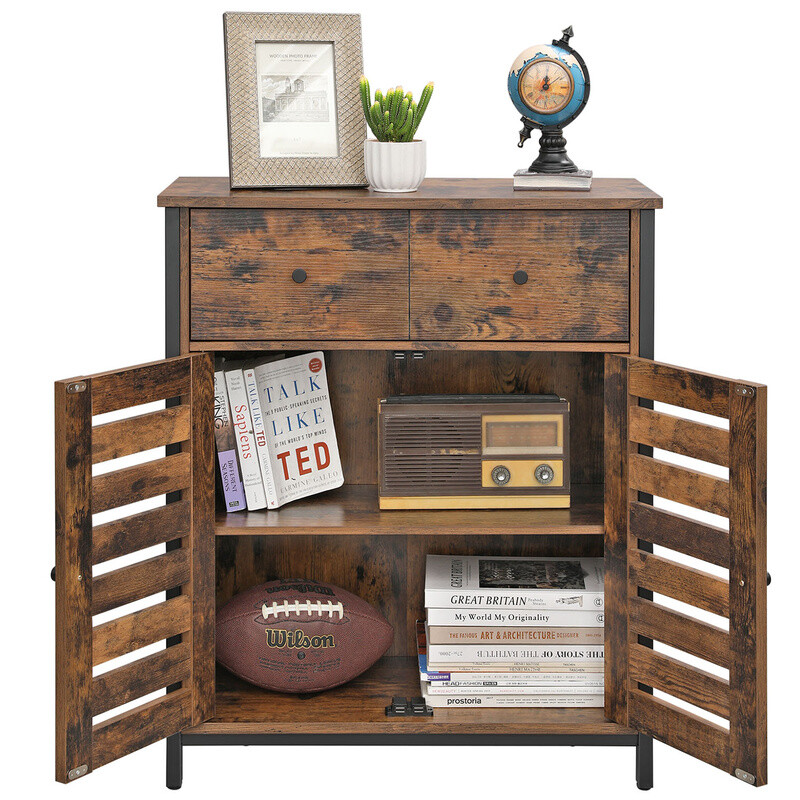 Storage Cabinet 2 Drawers 2 Doors Rustic Brown