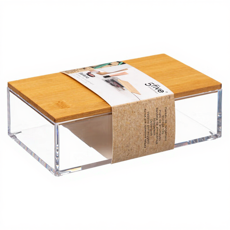 5five Boîte de rangement en bambou avec couvercle, transparente