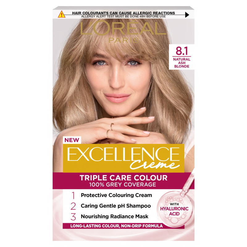 L'oréal Grey/Cream Paris Excellence Créme Permanent Hair Dye, 8.1 Natural Ash Blonde