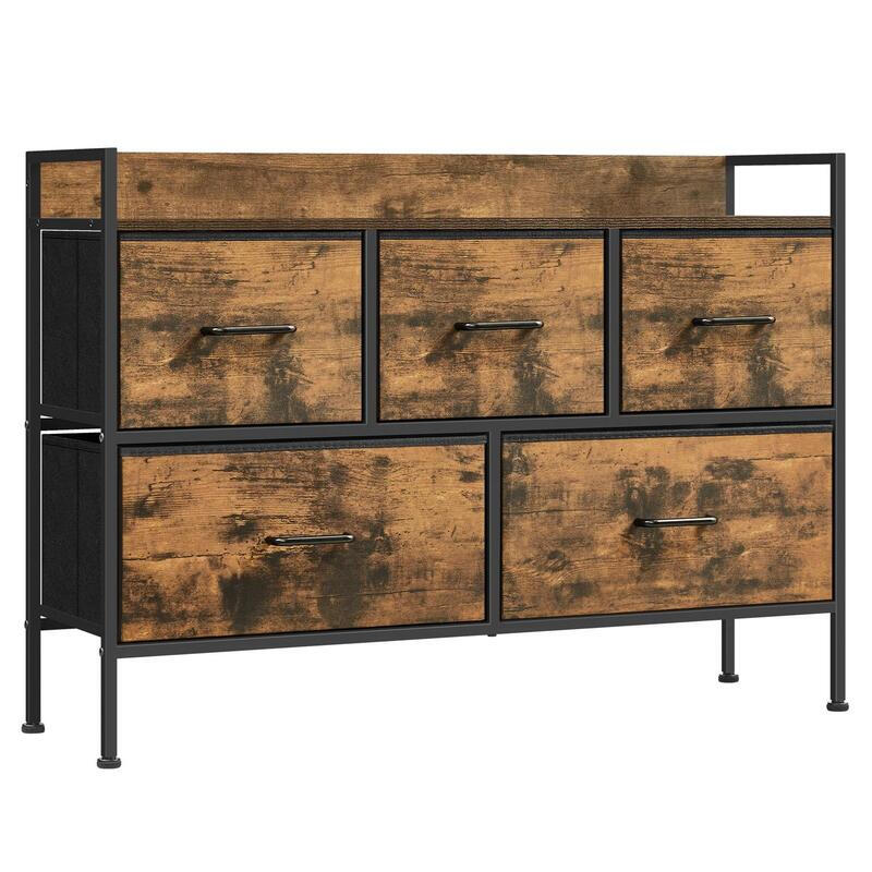 Songmics Wide Dresser Fabric 5 Drawers Wood Effect/Black