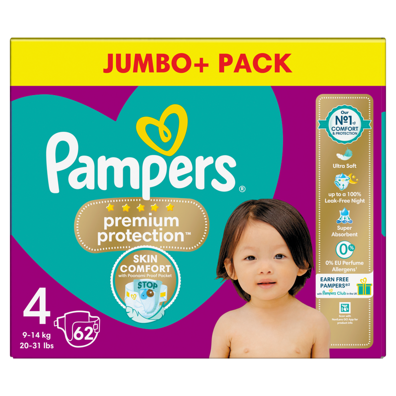 Premium Protection Nappies Size 4 62 Pack Jumbo+ Pack