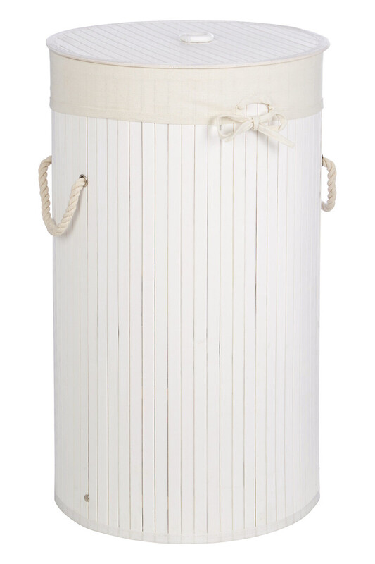 Round White Bamboo Laundry Hamper