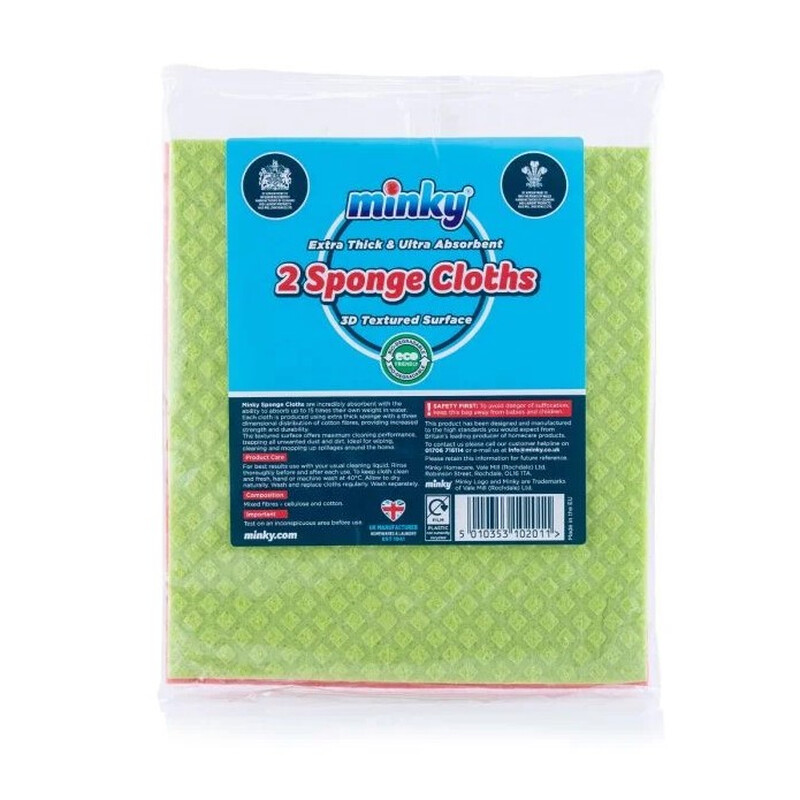 Minky Yellow/Green/Blue Extra Thick Sponge Cleaning Cloth, 2 Per Pack
