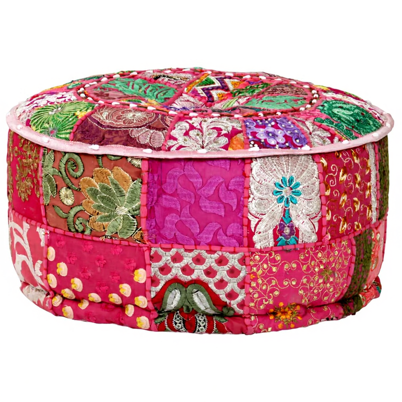 vidaXL Handgemaakte katoenen poef - Rond, roze, 40 x 20 cm