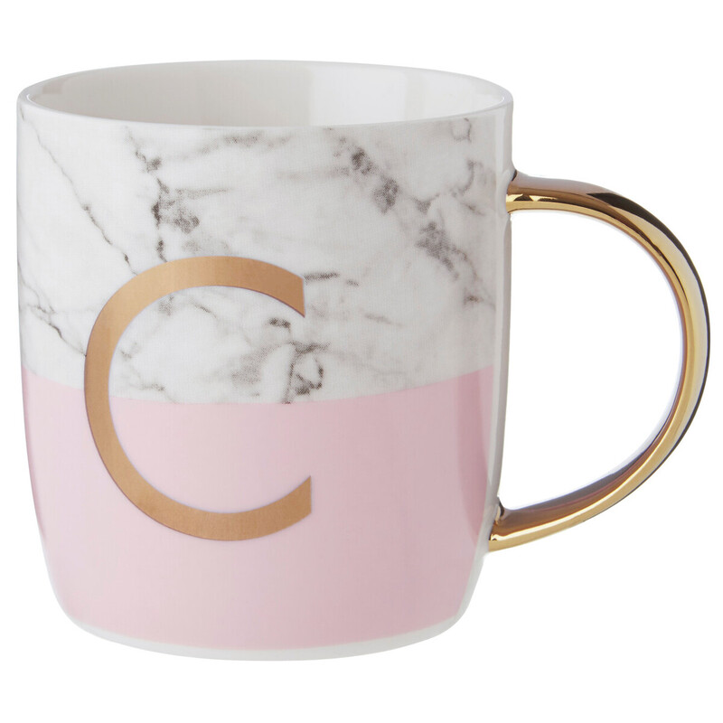 Frosted Deco Marble EFFECT and Pink Monogram Mug， C