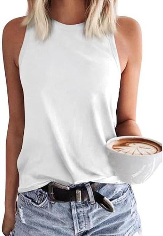 Women's White Tank Tops Sleeveless Crewneck Shirts Summer Casual Basic Tops (, Xl)