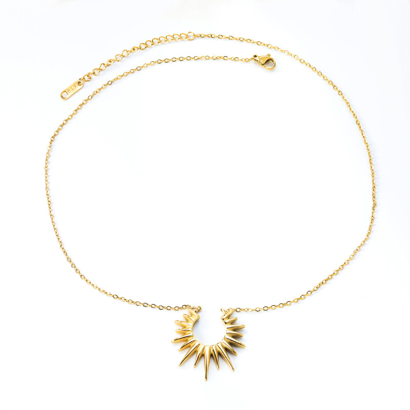 Half-Sunburst Sun Pendant Necklace, Gold Celestial Jewelry, 40+5cm