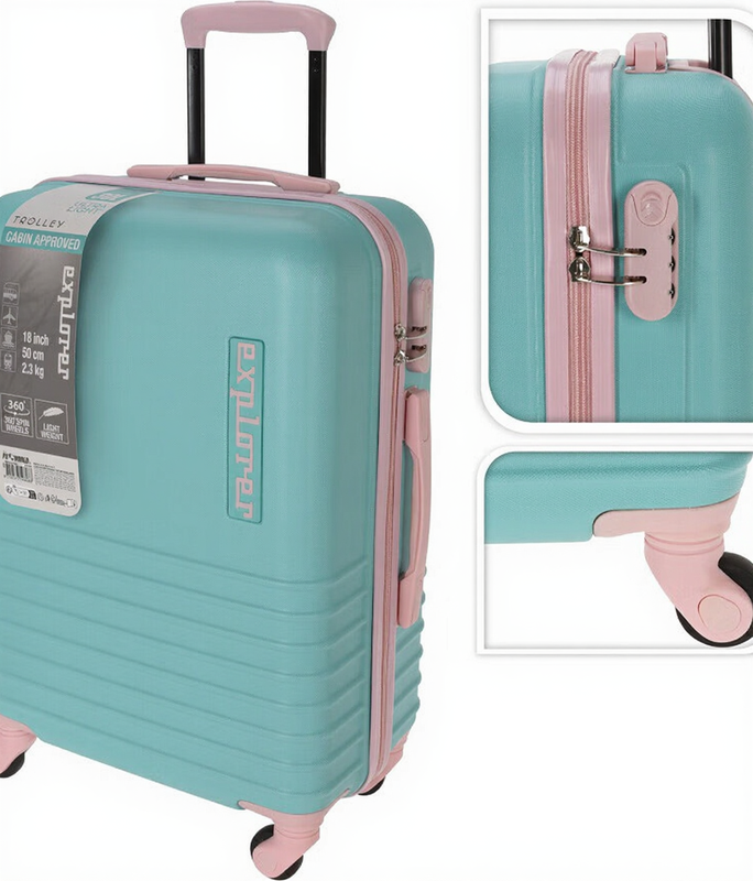 ProWorld Explorer Koffer Trolley - 18 inch, Mintgroen&Roze, 30L