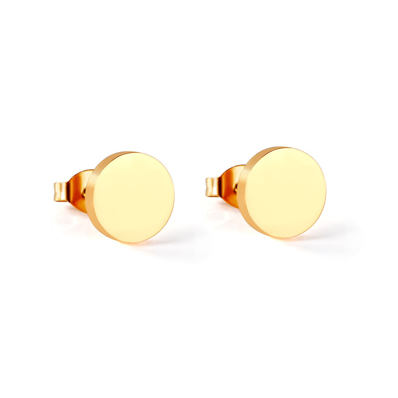 9mm Gold Round Disc Stud Earrings – Minimalist Flat Circle Geometric Studs, Polished 