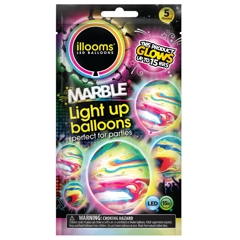 Baloons LED Light Up Marble Multicolour 5pcs