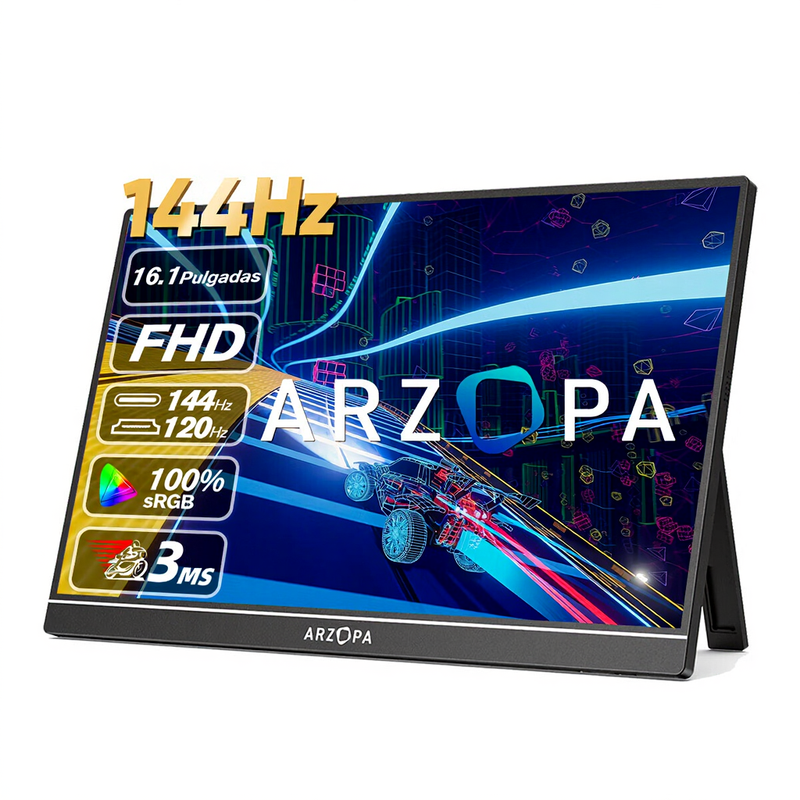 ARZOPA Z1FC 16,1'' 144Hz draagbare gamingmonitor, 106% sRGB 1080P FHD, monitor met standaard, HDR, ultradun, oogcomfort, extern tweede scherm voor laptop, pc, PS5, Mac, Xbox