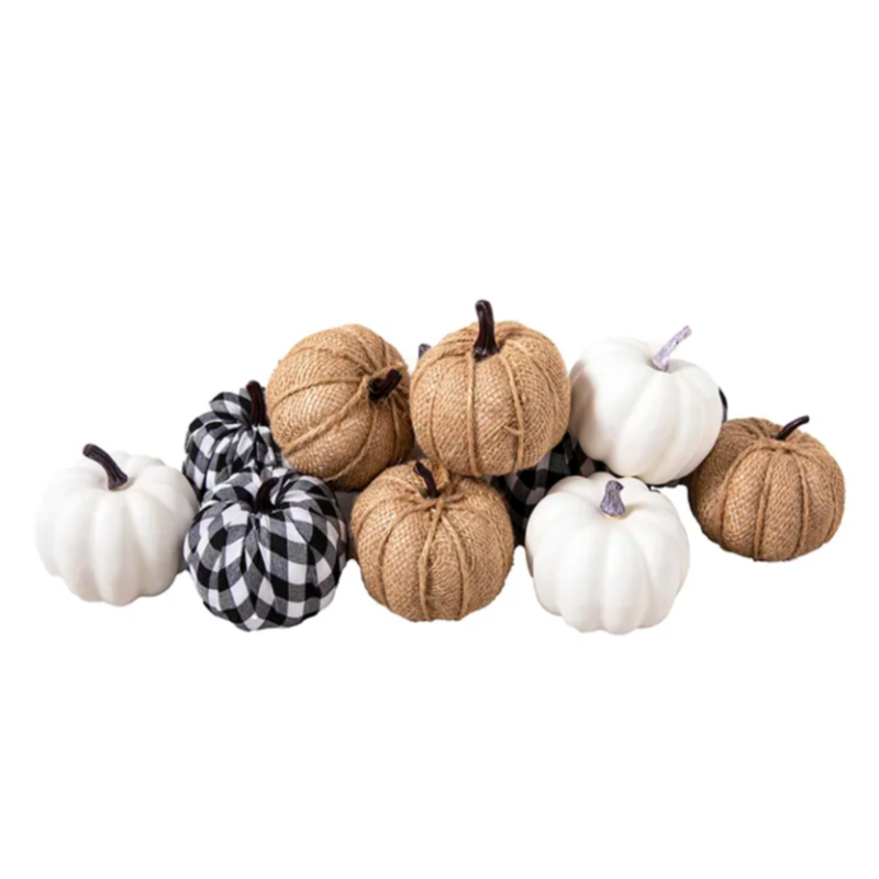 Fall Decorative Pumpkins Plush Navy/Hessian/White 12pcs