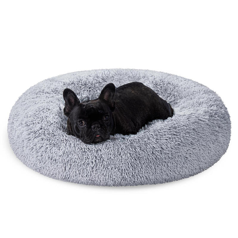 Fluffy Dog Bed, Cat Bed, Doughnut Cushion, 70x70x20cm, Grey