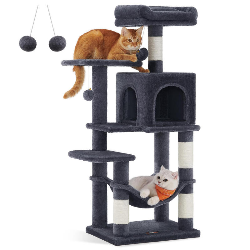 Cat Tree, Multi-Level Plush Cat Condo, 45×35×112cm, Smoky Grey
