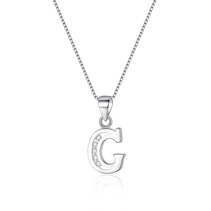 Cubic Zirconia Initial Pendant Necklace - Letter G