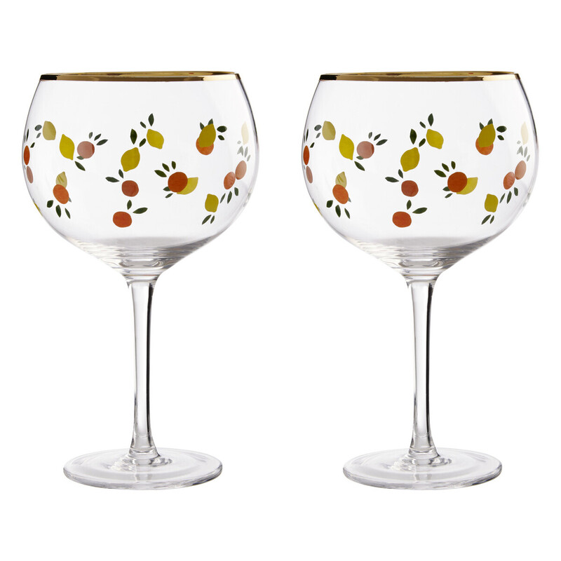 Set Of 2 Citrus Design Gin Glasses