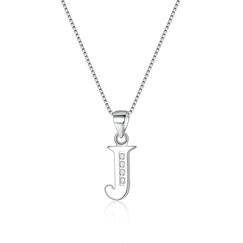 Cubic Zirconia Initial Pendant Necklace - Letter J