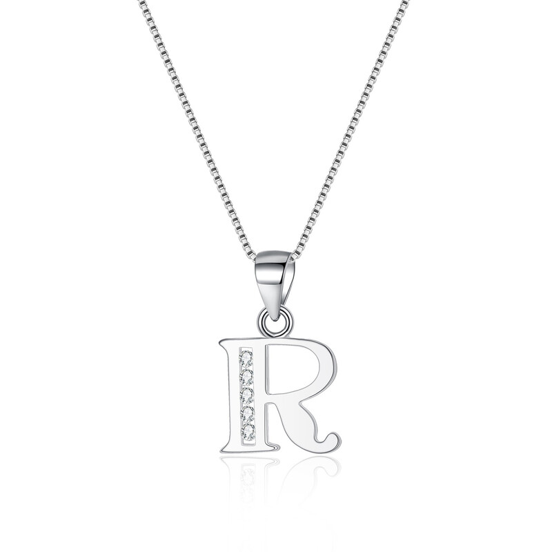 Cubic Zirconia Initial Pendant Necklace - Letter R