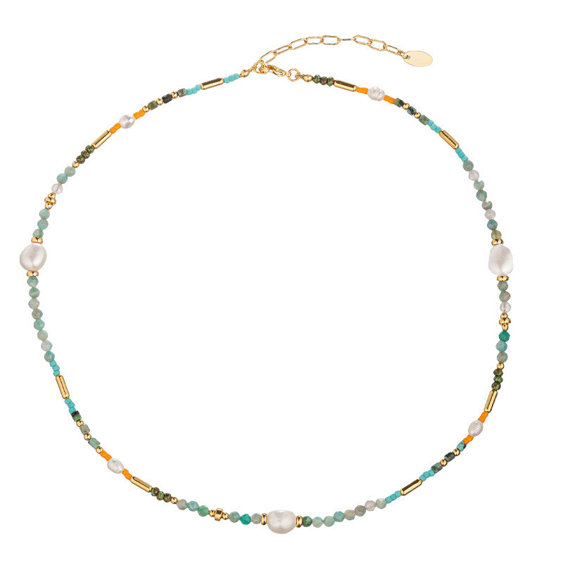 16.5-Inch Women's Colorful Natural Gemstone Beaded Necklace, Gold Plated Accents