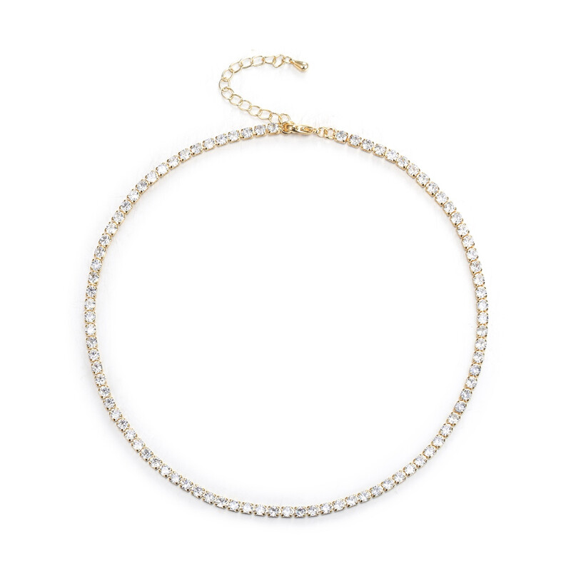Clear Cubic Zirconia Thin Tennis Choker Necklaces