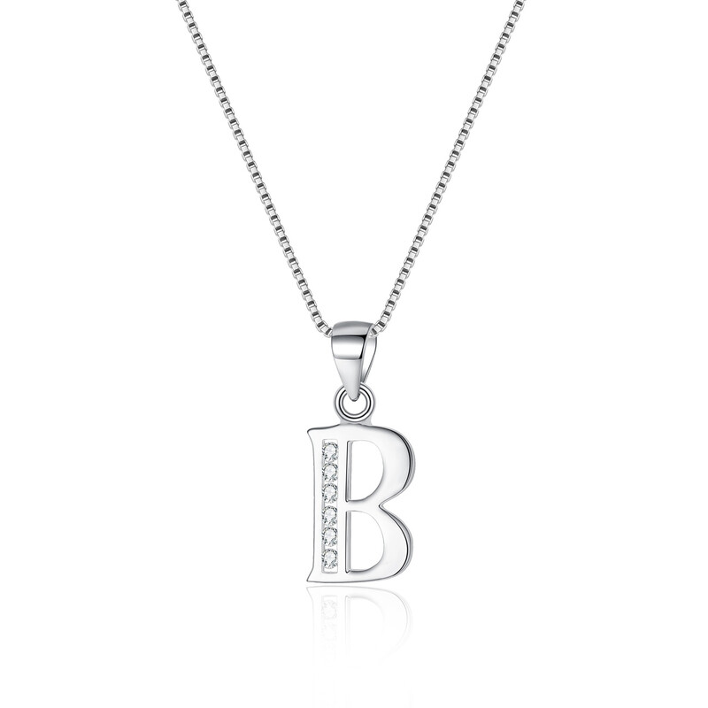 Cubic Zirconia Initial Pendant Necklace - Letter B