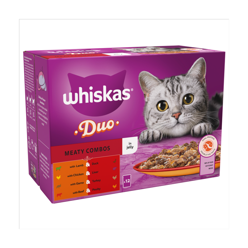 1+ Duo Meaty Combos Adult Wet Cat Food Pouches in Jelly 12 x 85g