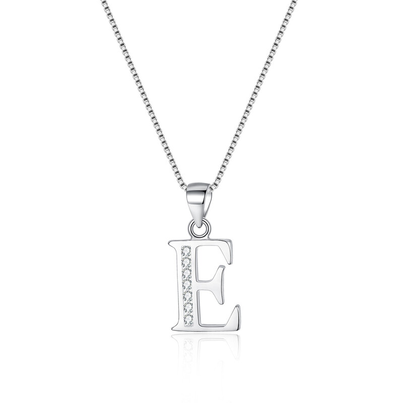 Cubic Zirconia Initial Pendant Necklace - Letter E