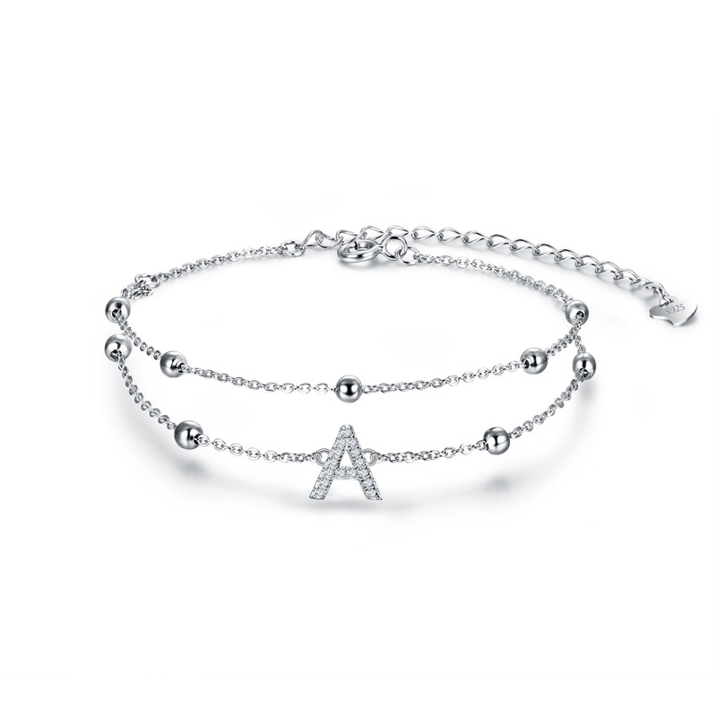 Cubic Zirconia Layered Initial Dainty Letter A Link Bracelets