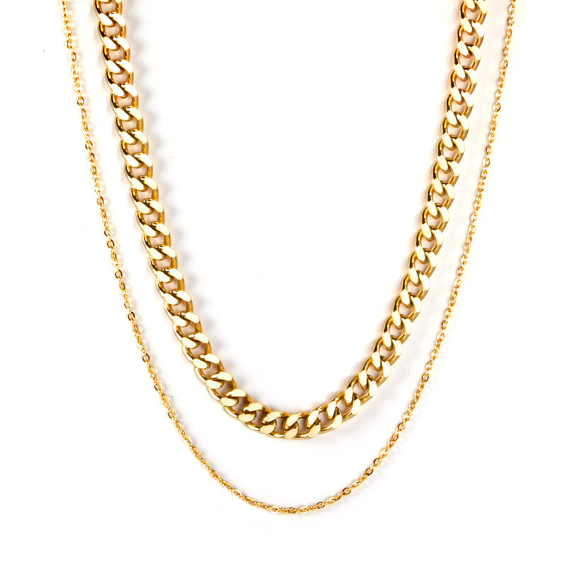 Double Layer Gold Chain Necklace Set, Mix and Match Links, 43+35+5cm