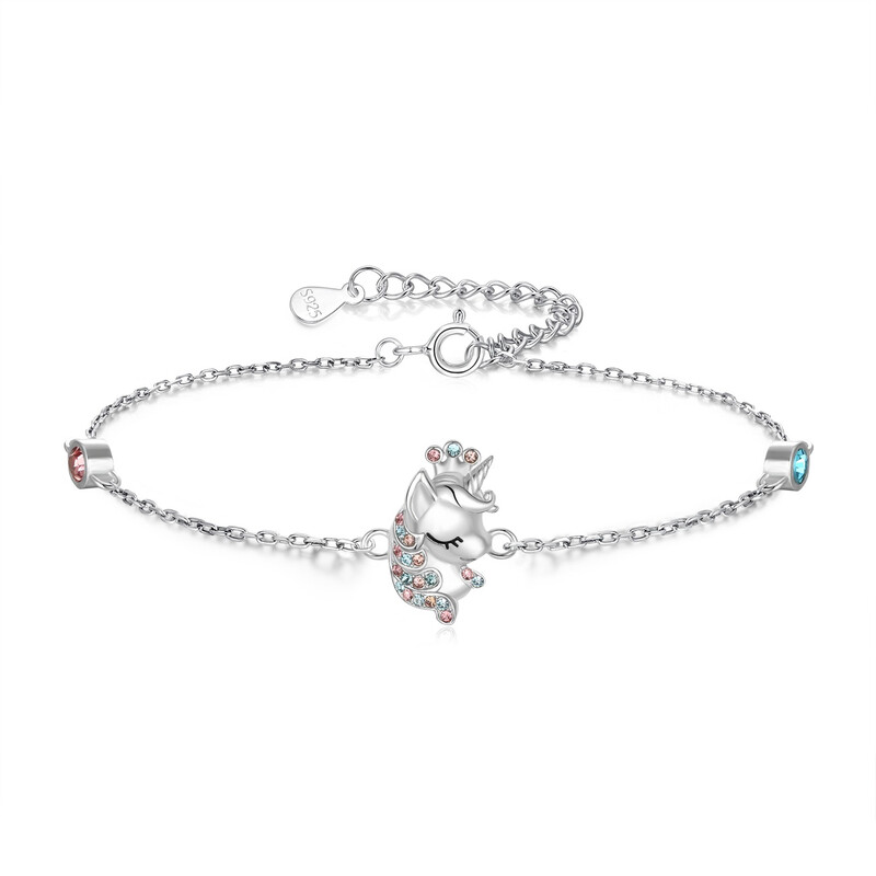 Crown Unicorn Link Bracelet Adjustable from 6.6 to 7.1 Inches