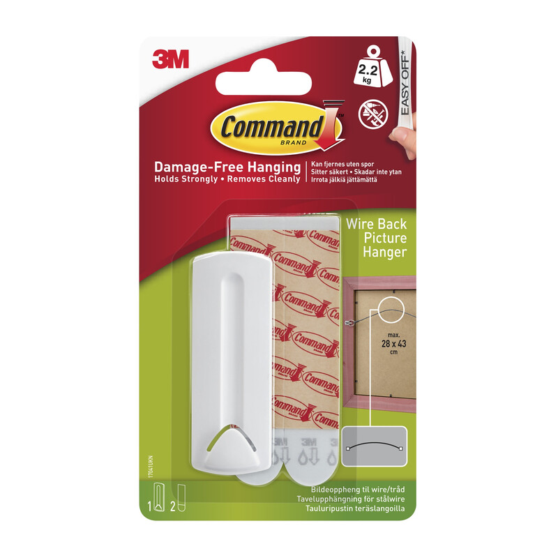 3M Command Wire Back Picture Hanger 17041, White, 1 Hanger, 2 Large Strips
