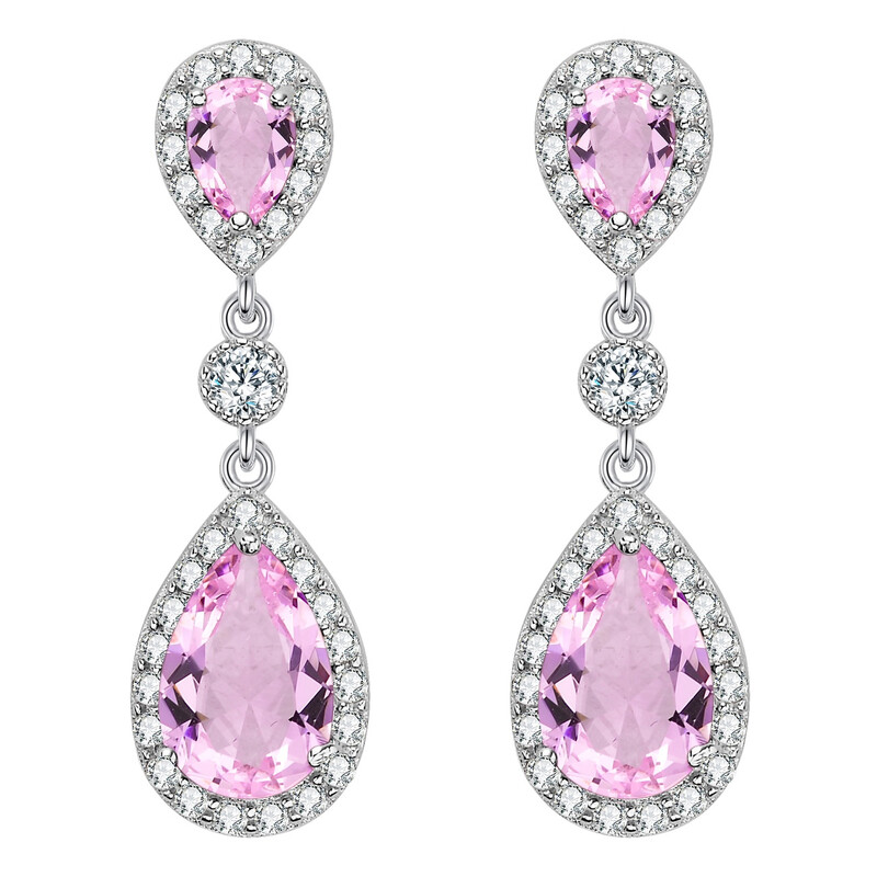 Cubic Zirconia Pink Infinity Teardrop Halo Pierced Earrings