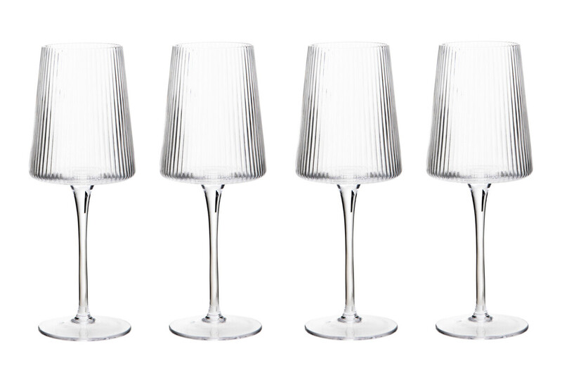 Set of Four Ribbed Wine Glasses