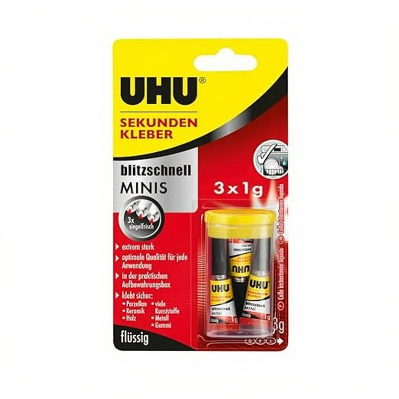 UHU Super Glue Gel Ultra Schnell Minis im Karton 3X1g