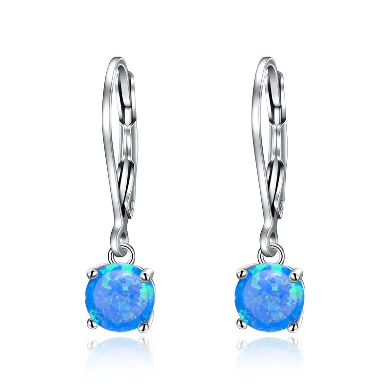 Blue Created Opal 6mm Round and Teardrop Leverback Earrings