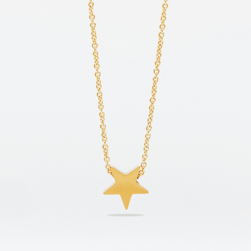16-Inch 18K Gold Plated Star Charm Necklace, Celestial Stainless Steel Dainty Pendant