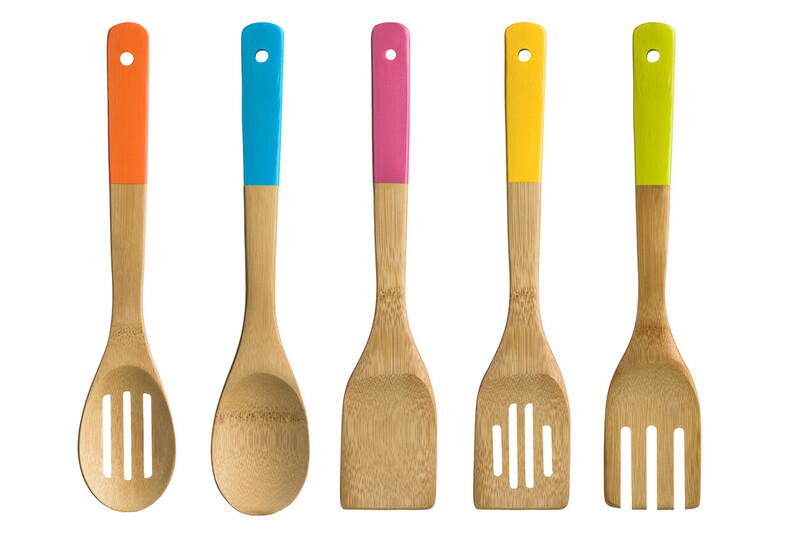 5pc Multicolor Bamboo Kitchen Utensil Set