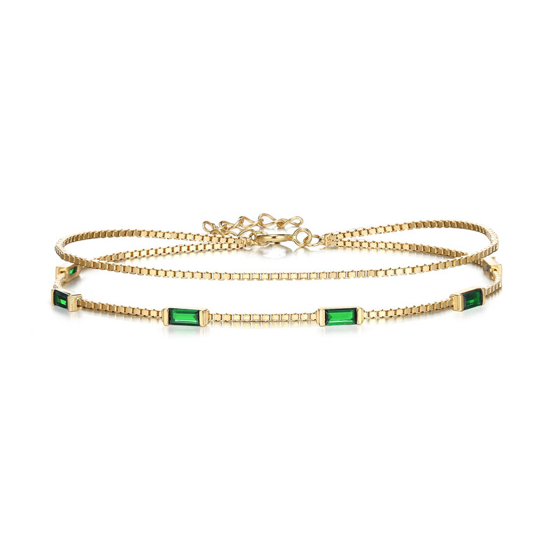Dainty Emerald-Cut Green Cubic Zirconia Charm Link Bracelet