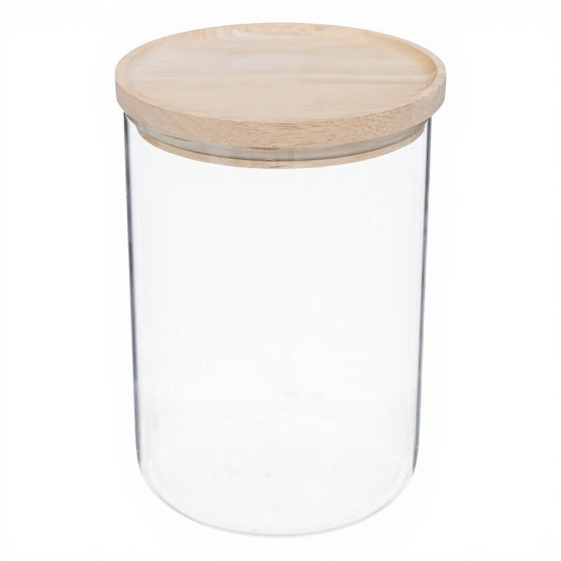 Großer Glasbehälter mit Holzdeckel, 1,6 Liter